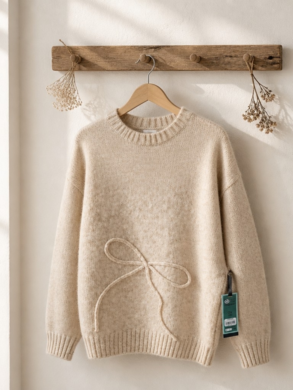 Terra& Skye OX 14W Cream Bow Detail Knit Sweater NWT Plus Size